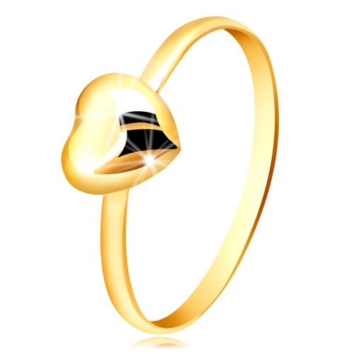 Prsten ze žlutého zlata 375 - úzký kroužek a pravidelné zrcadlově lesklé srdíčko - Velikost: 65