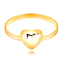 Prsten ze žlutého zlata 375 - úzký kroužek a pravidelné zrcadlově lesklé srdíčko