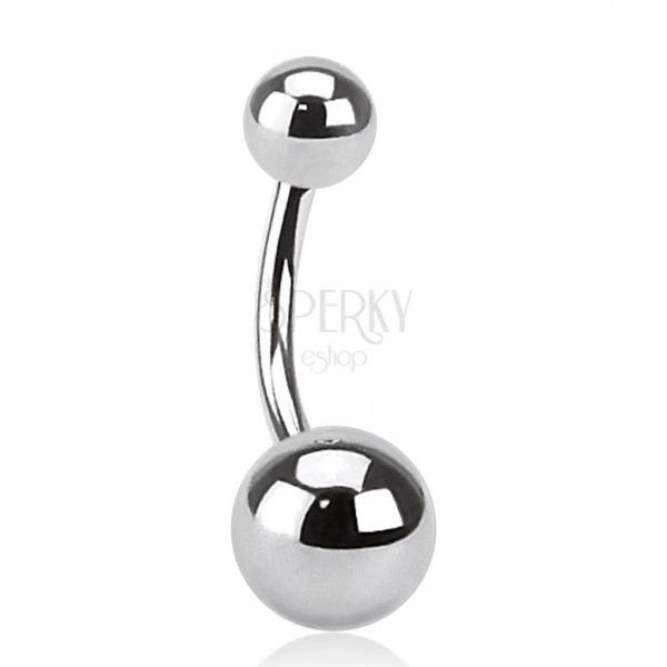 Ocelový piercing do pupíku stříbrné barvy - jednoduché kuličky, tloušťka 1,2 mm
