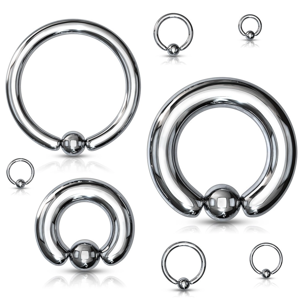 Ocelový piercing - kroužek a kulička stříbrné barvy, tloušťka 0,8 mm - Tloušťka x průměr x velikost kuličky: 0,8 x 11 x 4 mm