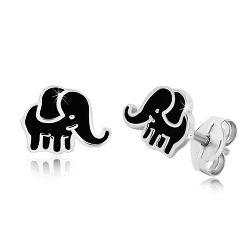 Puzetové náušnice ze stříbra 925 - slon s glazurou v černém odstínu