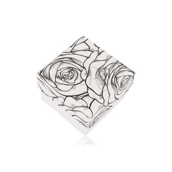 Černobílá krabička na prsten nebo náušnice - motiv rozkvetlých růží