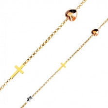 Náramek z kombinovaného zlata 375 - kulatá očka, srdíčko, hvězdička a křížek