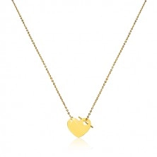 Náhrdelník ze žlutého zlata 375 - pravidelné srdce se srdíčkovým výřezem a tyčinka