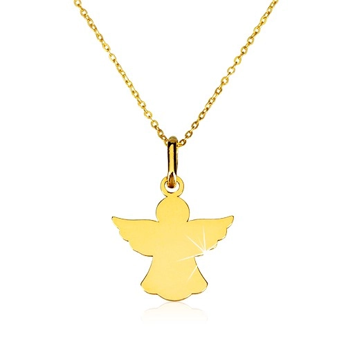 Náhrdelník v 9K žlutém zlatě - lesklá silueta anděla, jemný řetízek