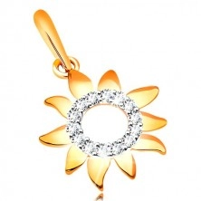 Přívěsek ze žlutého zlata 375 - slunečnice s lesklými okvětními lístky, zirkonový kruh
