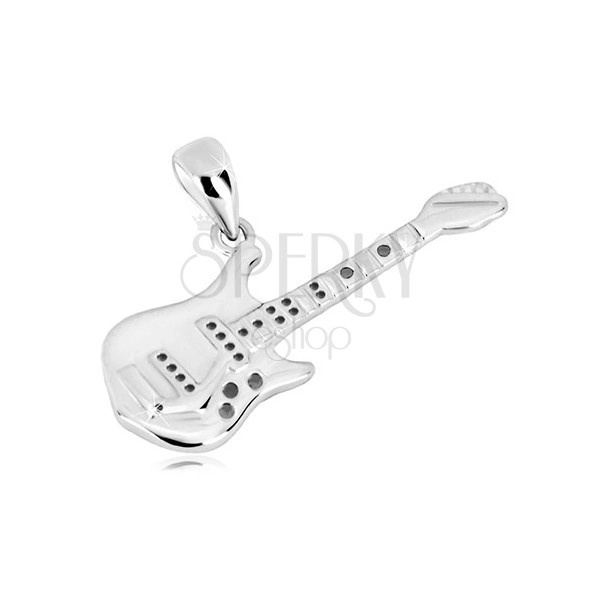 Stříbrný 925 přívěsek - detailně tvarovaná basová kytara, lesklý povrch
