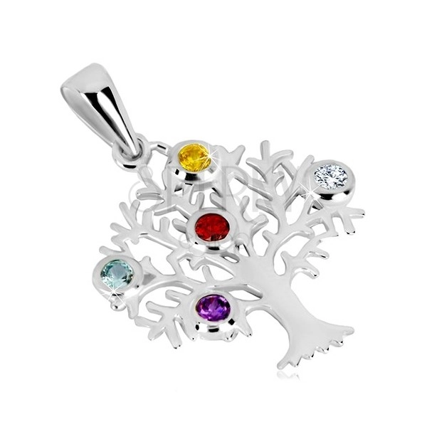 Stříbrný přívěsek 925 - strom života, rozvětvené větve, barevné zirkony