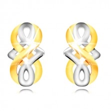 Náušnice v 9K zlatě - symbol nekonečna, keltský uzel v bílém zlatě, puzetky