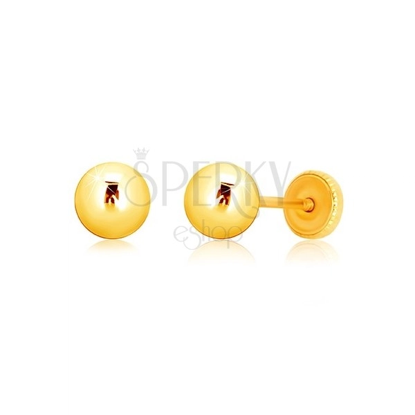 Náušnice ve žlutém zlatě 375 - zrcadlově lesklá kulička, puzetky se závitem, 5 mm