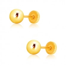 Náušnice ve žlutém zlatě 375 - zrcadlově lesklá kulička, puzetky se závitem, 5 mm