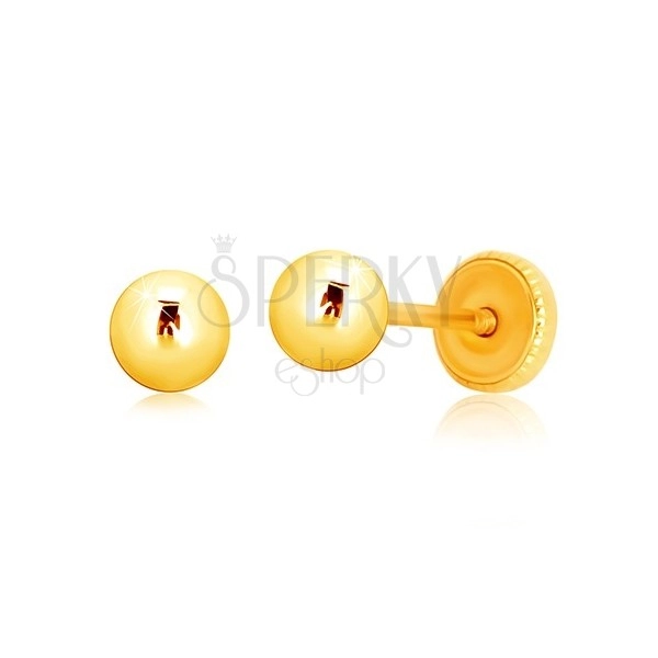 Náušnice ze žlutého 9K zlata - jednoduchá kulička, puzetky se závitem, 4 mm