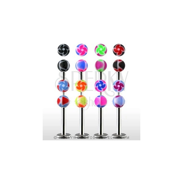 Labret - barevné kuličky s ornamentem spirály