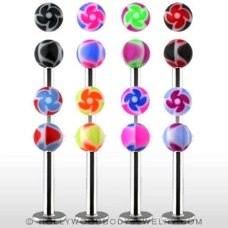 Labret - barevné kuličky s ornamentem spirály - Barva piercing: Modrá - Růžová