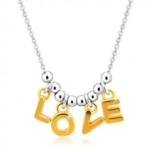 Náhrdelník ze stříbra 925 - řetízek, písmena "L-O-V-E" ve zlatém odstínu a kuličky