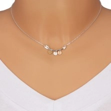 Stříbrný 925 náhrdelník - zahnutý šíp, trojbarevné kroužky "I HEART YOU"
