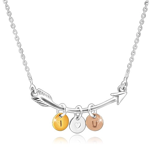 Stříbrný 925 náhrdelník - zahnutý šíp, trojbarevné kroužky 