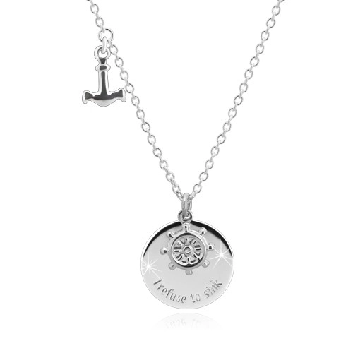 Stříbrný náhrdelník 925 - kotva, kormidlo, lesklý kruh s nápisem 