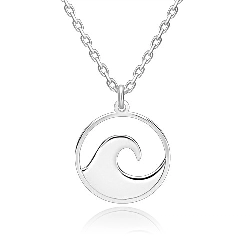 Stříbrný 925 náhrdelník - blýskavý řetízek, vyřezávaný kruh s hřebenem vlny