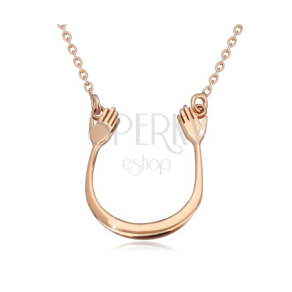 Stříbrný 925 náhrdelník v růžovozlatém odstínu - lesklý oblouček a dvě ruce