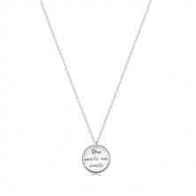 Stříbrný 925 náhrdelník - dva vypouklé kruhy, nápis "You make me smile", smajlík