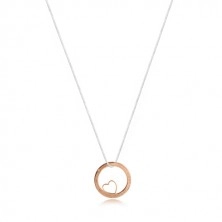 Stříbrný náhrdelník 925 - hranatý řetízek, kruh růžovozlaté barvy s výřezem a nápisem