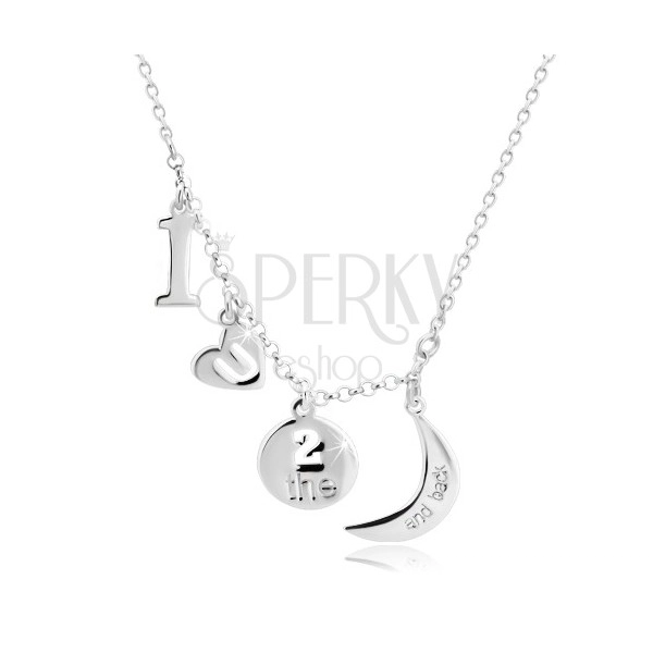 Stříbrný 925 náhrdelník - přívěsky s motivem "I love you to the moon and back"