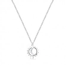Stříbrný 925 náhrdelník - přívěsek na řetízku, kontura slunce a měsíc se zirkony