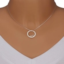 Stříbrný 925 náhrdelník - kontura kruhu se symbolem nekonečna, nápis, hranatý řetízek