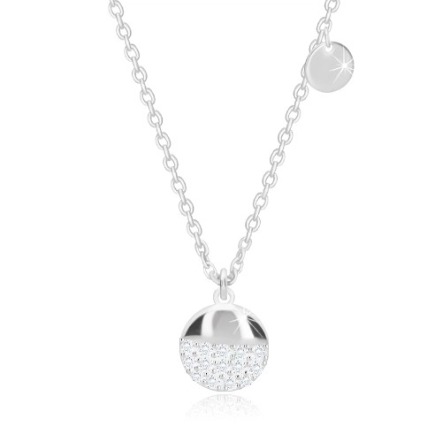 Stříbrný 925 náhrdelník - plochý kroužek, větší kruh s blýskavými zirkony
