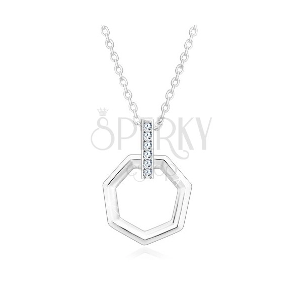 Stříbrný náhrdelník 925 - svislá zirkonová linie a sedmiúhelník, řetízek