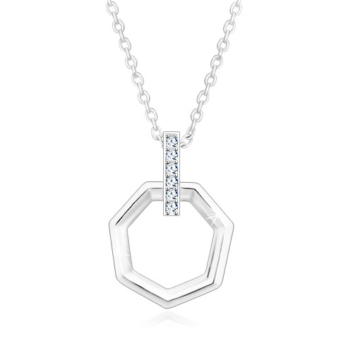 Stříbrný náhrdelník 925 - svislá zirkonová linie a sedmiúhelník, řetízek