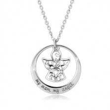 Stříbrný 925 náhrdelník - kontura kruhu, andílek s ornamenty, nápis