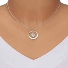 Stříbrný 925 náhrdelník - kontura kruhu, andílek s ornamenty, nápis