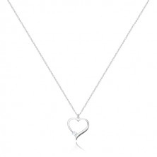 Stříbrný 925 náhrdelník - obrys souměrného srdce, třpytivý transparentní zirkon