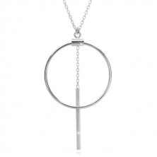 Stříbrný náhrdelník 925 - řetízek z oválných oček, obrys kruhu a tyčinka na řetízku