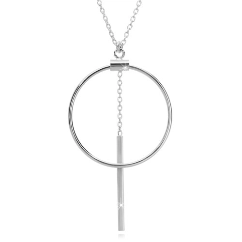 Stříbrný náhrdelník 925 - řetízek z oválných oček, obrys kruhu a tyčinka na řetízku