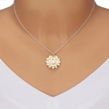 Náhrdelník ze stříbra 925 - lesklá srdcová čakra ve zlatém odstínu, matný lotosový květ