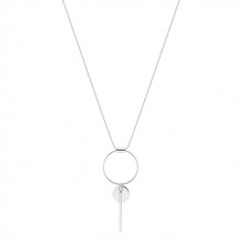 Stříbrný 925 náhrdelník - hranatý řetízek, kontura kruhu, menší kruh a tyčinka