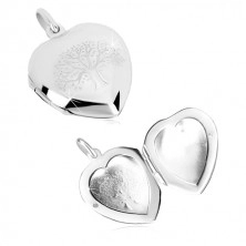 Medailon ze stříbra 925 - souměrné srdce s jemným gravírováním, strom života