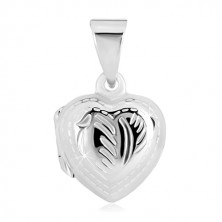 Medailon ze stříbra 925 - pravidelné srdce, jemné gravírování, motiv pírka