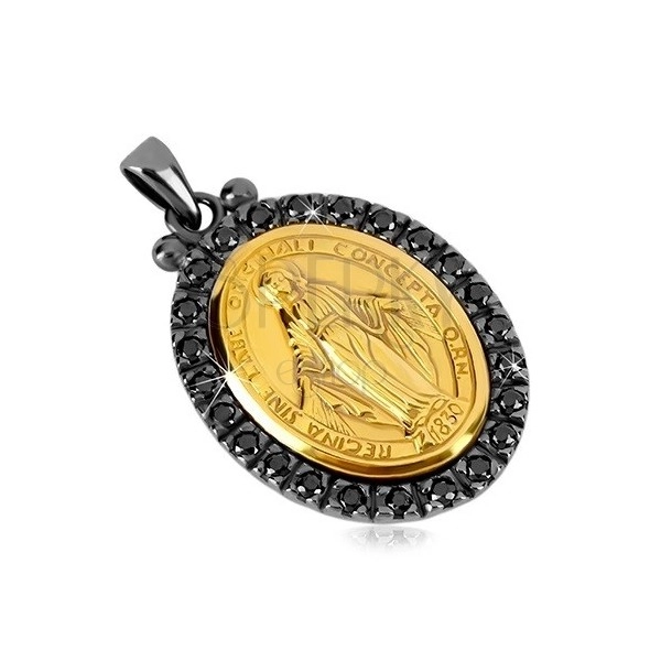 Přívěsek ze stříbra 925 - Zázračná medaile ve zlatém odstínu, ozdobný okraj tmavě šedé barvy