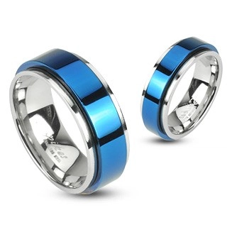 Prsten z oceli otáčivý - modrý - Velikost: 57