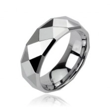 Wolframový prsten stříbrné barvy s broušenými kosočtverci, 6 mm