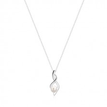 Stříbrný náhrdelník 925 - číslo osm, zvlněné stuhy s perlou, řetízek