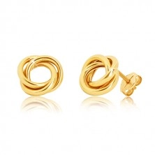 Puzetové náušnice ze žlutého zlata 375 - tři lesklé propletené prstence