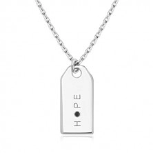 Černý diamant - náhrdelník ze stříbra 925, zrcadlově lesklá známka, nápis "HOPE"