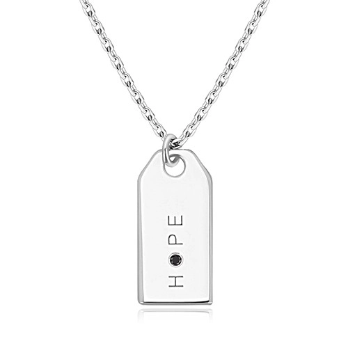 Levně Černý diamant - náhrdelník ze stříbra 925, zrcadlově lesklá známka, nápis "HOPE"
