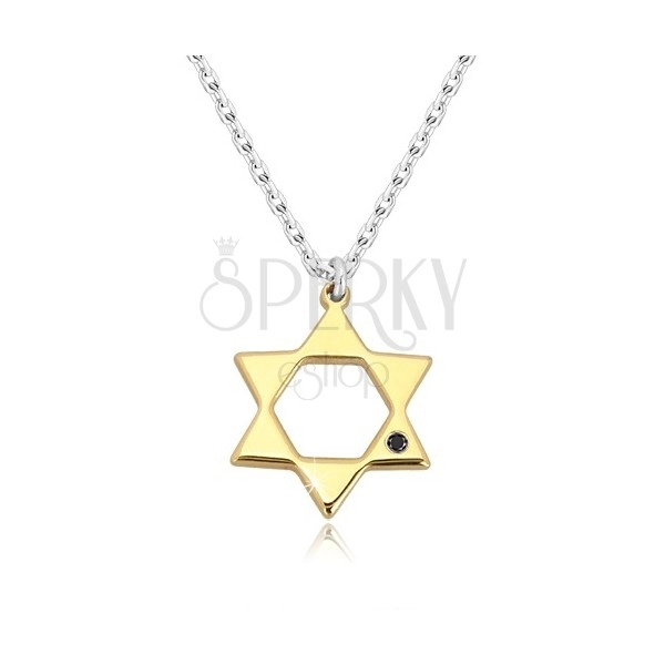 Stříbrný 925 náhrdelník - Davidova hvězda ve zlatém odstínu, černý diamant