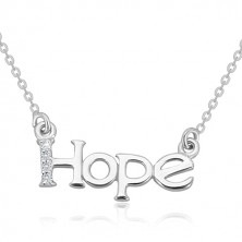 Náhrdelník ze stříbra 925 - blýskavý řetízek, nápis "Hope" s diamantovou linií